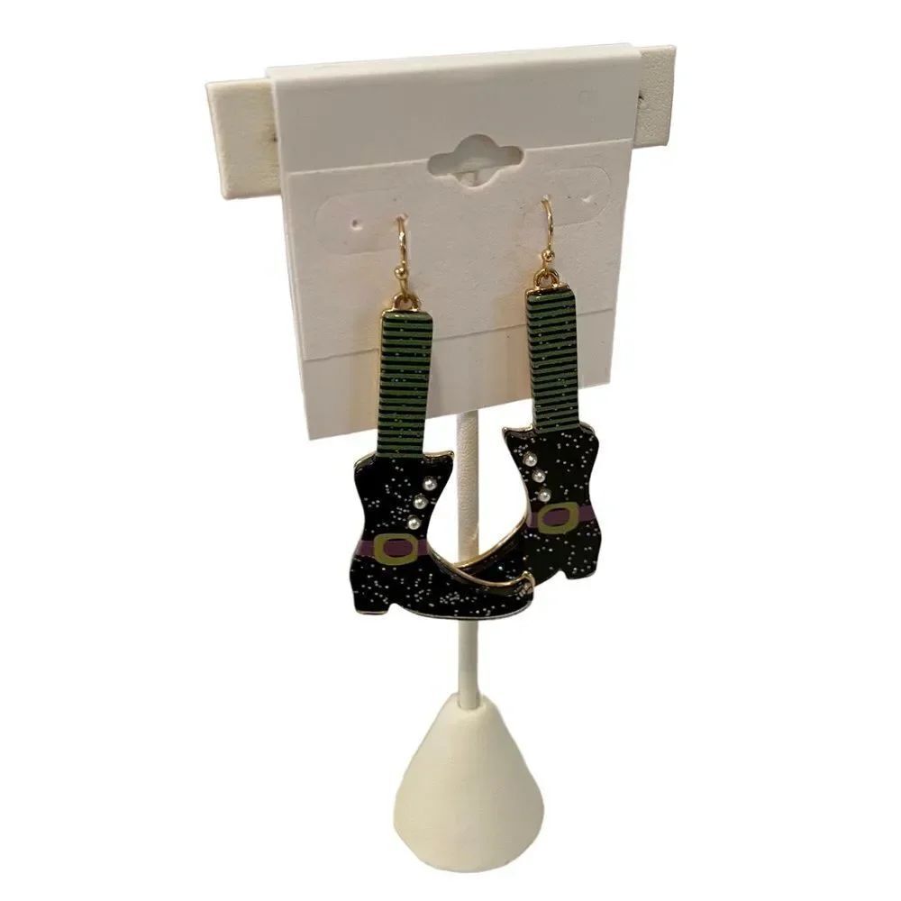 Sparkly Fun Witch Boot Drop Earrings. - Picture 3 of 5